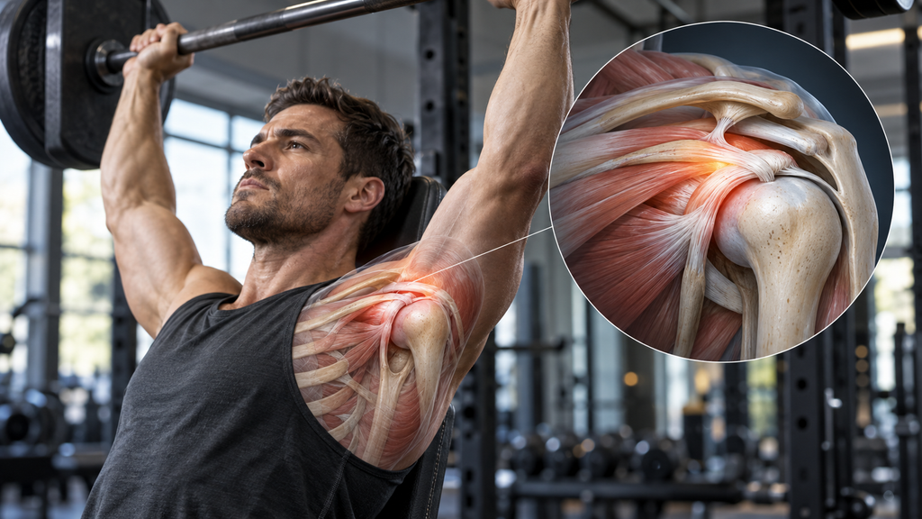 Rotator cuff and shoulder anatomy showing common gym-related shoulder injury